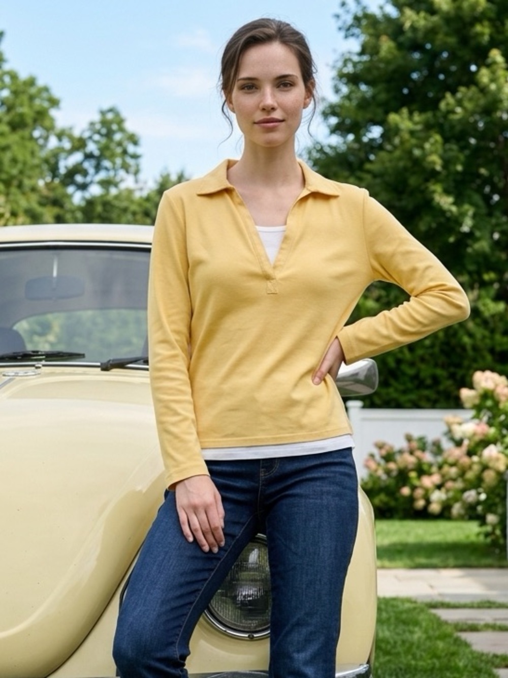 Chico’s Women’s Casual Yellow Layered V-Neck Long Sleeve Top Size 0 Small